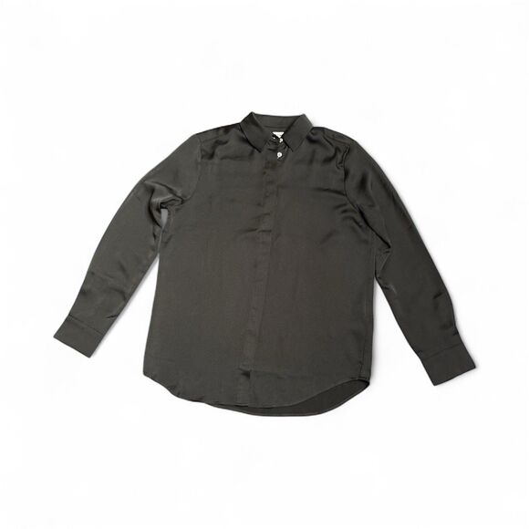 J Crew Factory Women's Drapey Black Satin Button-Up Top Size XXS NWT BV927 - Picture 1 of 6